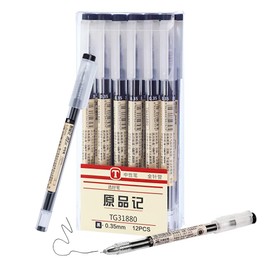 DXLing 12 Pieces Black Gel Ink Pens for Writing 0.35 mm Extra-Fine Ballpoint Pen Quick Drying Ink Black Ballpoint Pen Fine Tip Pen for Adult Kids School Office and Home Use