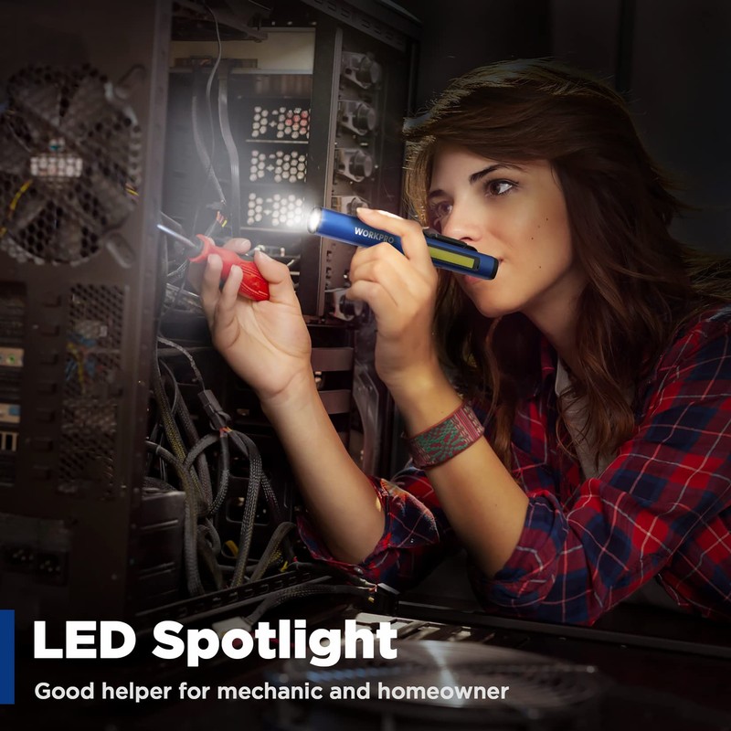 WORKPRO Rechargeable Flashlight, LED Pen Light with 365 nm UV