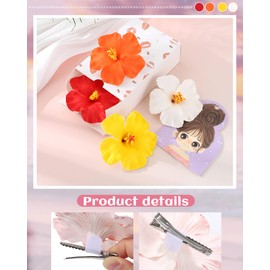 4 PCS Hawaiian Flower Hair Clips for Women Plumeria Hibiscus Hair Clips Artificial Flower Hair Barrettes for Vacation Beach Party（Red+Yellow+White+Orange）