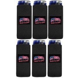 QualityPerfection Slim Can Cooler Sleeves, (6 units) Flag Beer/Energy Drink Skinny 12 oz 4mm Thick Neoprene Can Holder Trump 2024 (Cleaning Up 4 Years of Crap)