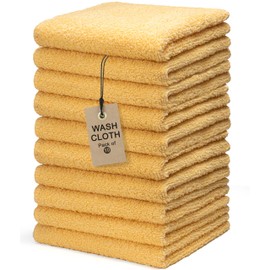 Textila Terry Wash Cloths – Pack of 10, Yellow, 12x12 Inches – Soft, Absorbent & Multipurpose Cotton Washcloths for Face, Hand, Bath, Kitchen, Spa, Gym & Hotel Use