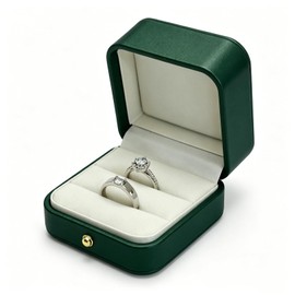 MTJYQYF 2 Slots Jewelry Ring Box - Engagement Ring Box Ring Display Holder Case with Hinged Lid for Proposal Engagement Wedding, 2.75x2.75x1.77 IN U2-PRB006-Green