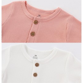 MAMIMAKA Newborn Romper Solid Cotton Baby Boy Girl Short Sleeve one-Piece Jumpsuit 2 Pack, 12-18 Months