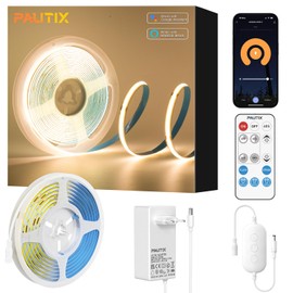 PAUTIX WiFi COB LED Strip Warm White 2700 K 5 m, 480 LEDs/M Dimmable 24 V Flexible LED Strip CRI90+ Brightness, Smart Function with Alexa, RF Remote Control and Power Supply for Home DIY Decoration