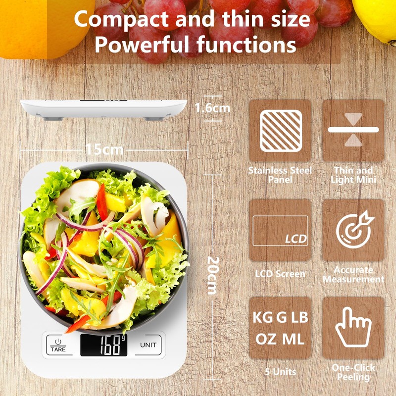 GeeRic Digital Food Scale,Kitchen Scale 22lb/10kg Capacity, 6 Units with