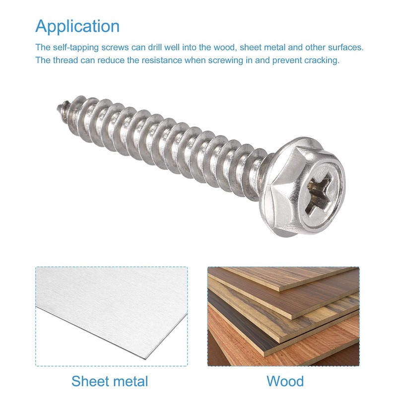 sourcing map Phillips Hex Washer Self Tapping Screws, M5 x