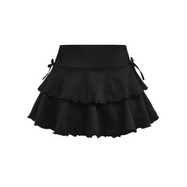 SHENHE Girl's High Waisted Mini Tiered Skirts Ruffled Lettuce Trim Tie Side Cute Bow Skirts Black 9 Years