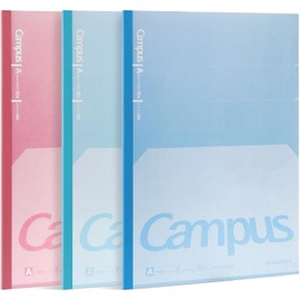 KOKUYO Campus Composition Kimochii Notebook, 3 Pack Feels Flat Semi-B5 Comp Book, Green Pink Blue, Dot A 7mm Ruled, 30 Sheets Lined Journal Notebook for School Note Taking. Japan Import (NO-FL3CATX3)
