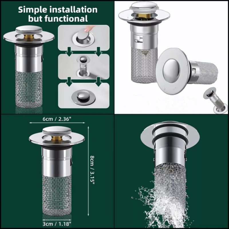 2x Bathroom Sink Stopper Hair Catcher Bathroom Pop Up Sink