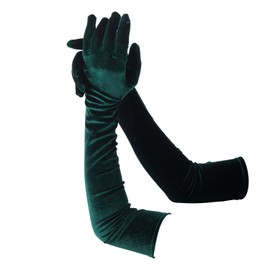 KINBOM Opera Gloves for Women, Velvet Stretchy Elbow Length Gloves Evening Party Dance Gloves Long Opera for Women (Black green)