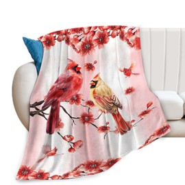 Red Cardinal Blanket Cute Cardinal Decor Throw Blanket Gifts for Girls Boys Cardinal Lover Couch Bedding Super Warm Soft Plush Lightweight Fleece Flannel Blanket for Kids Adults Men Women 50"X40"