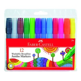 Faber-Castell Jumbo Broad Line Markers - 12 Colored Markers - Non-Toxic Supplies for Kids