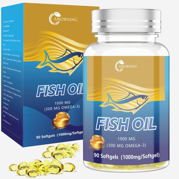 AMORNING Fish Oil Softgels 1000mg Omega-3 Supplements Fatty-Acids - 90 Softgels Adult Essential Supplement Supports Heart Health