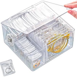 Organizador de Joyas Acrílico 4 en 1, con 60 Bolsas Anti-oxidación, Estuche de Viaje para Pendientes, Anillos y Collares, para Mujeres y Niñas