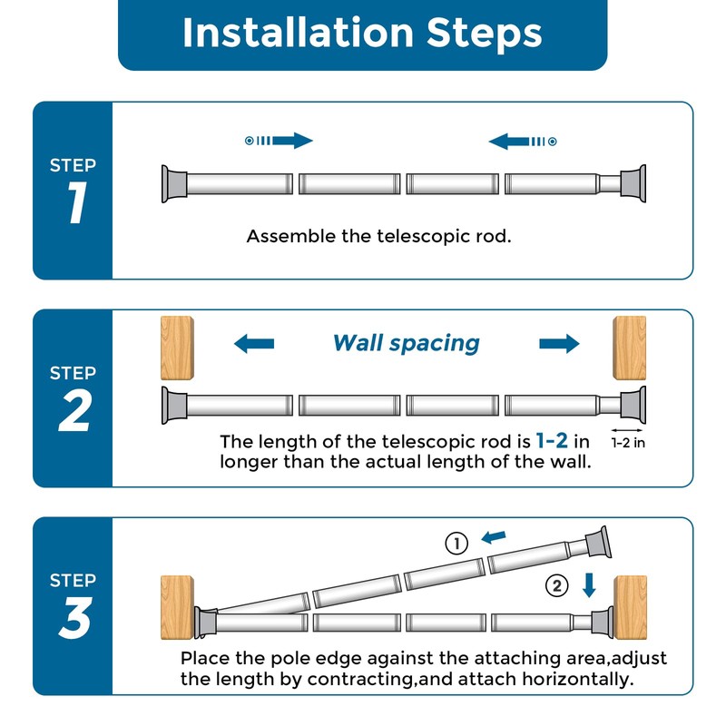 AIZESI Black Adjustable Tension Curtain Rod, 31-63 Inch Spring No