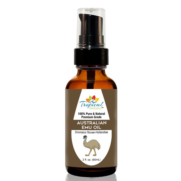 Australian 6X Refined Grade A Emu Oil 2 oz - 100% Pure Premium Natural Essential Oil by Tropical Holistic - Multipurpose Beauty Essential for Hair, Face, Skin, Stretch Marks & Nails - Travel Size