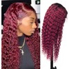 HeioWuio 4x4 Lace Closure Wigs - Curly Wave Burgundy Women's