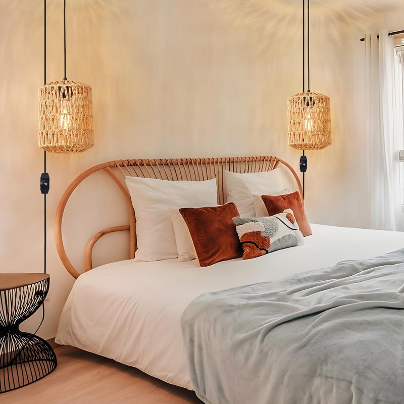 YXTH Plug in Pendant Light, Rattan Hanging Lights with Plug