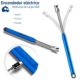 Bluelander Juego de 2 Encendedor Electrónico, Encendedor Eléctrico con Aleación de Zinc, Carga USB, Encendedor con Cuello Flexible, Ideal para Velas, Estufa, Campamentos y Más (2, Azul)