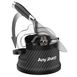 AnySharp – EDITIONS – Hands Free Knife Sharpener - Easy to Use Sharpening Tool with PowerGrip Suction Base and 20-Degree Pre-set Angle - For All Knives: Chef’s, Serrated, and Hardened Steel - Carbon