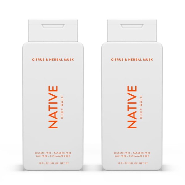 Native Body Wash Contains Naturally Derived Ingredients | For Women & Men, Sulfate, Paraben, & Dye Free Leaving Skin Soft and Hydrated | Citrus & Herbal Musk 18 oz - 2 Pk
