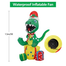 5Ft Christmas Inflatable Outdoor Decorations, Baby T-Rex Christmas Outdoor Decorations with Presents Christmas Hat and LED Lights, Blow Up Yard Decorations for Outdoor Yard Lawn Garden Party Decor