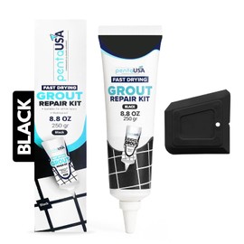 PentaUSA Tile Grout Repair Kit Black - Premixed Acrylic Sanded Grout Filler for Bathroom Shower Kitchen Floor, Waterproof Grout Restore Tube, Fast Drying, Fills Cracks & Gaps (8.8oz / 250gr)