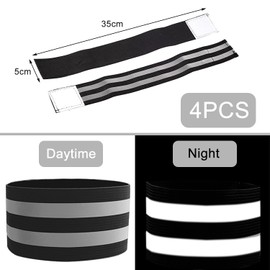 GeekerChip Pack of 4 Reflective Bands, Universal Double Reflective Bands, Reflective Bracelet, Elastic, with Velcro Fastening and Strong Reflective Strips (Black)