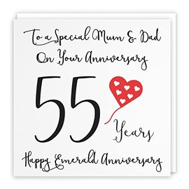 Hunts England - Mum And Dad 55th Anniversary Card - To A Special Mum & Dad On Your Anniversary - 55 Years - Happy Emerald Anniversary - Love Heart Collection