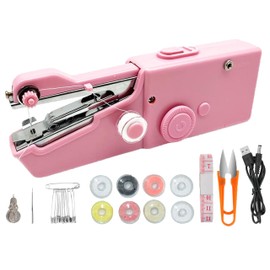 Handheld Sewing Machine Electric Sewing Mini Portable Sewing Machine Suitable for Beginners Sewing Clothes Family Travel DIY (Pink)
