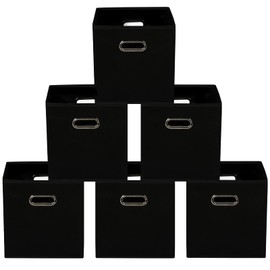Yunkeeeper storage bins Cubes, Fabric Cube Organizer with Handle, Foldable Cube Bins for Cloth or Accessary Storage, 11x11x11, Set of 6, (black)