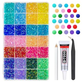 qiipii 24000Pcs 14 Color 3mm 4mm Transparent AB Resin Rhinestones w B7000 Glue for Bedazzling Crafting Flatback Colorful Stones Crystals Gems Diamonds for Nails Face Makeup Tumblers Bottles DIY Crafts