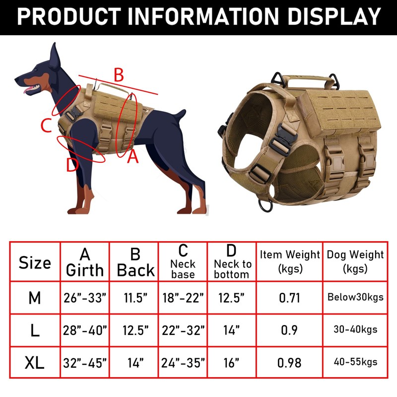 AIWAI Tactical Dog Harness with Handle for Large Dogs,2X Metal