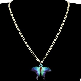 DUOWEI Acrylic Butterfly Jewellery Sets Necklace with Pendant & Earrings Charms Butterfly Gifts for Women Girls (Navy Blue), Acrylic, No Gemstone