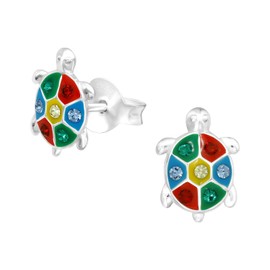 Turtle Tortoise Earrings with Colourful Sparkly Crystal Stones - 925 Sterling Silver