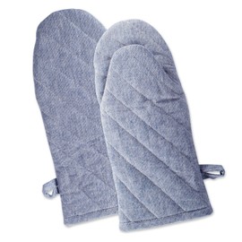 DII 100% Cotton Solid Chambray Kitchen Set, Oven Mitts, Blue, 2 Piece