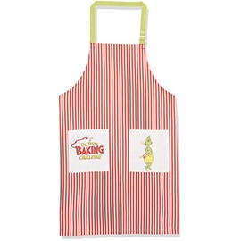 Chef Works Apron, Dr. Seuss Baking Challenge, The Grinch, Red & White with Lime Straps, Adult