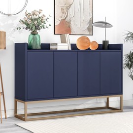 Brisca Sideboard Buffet Cabinet with Large Storage Space,Modern Particle Board Kitchen Console Table,W/ 4 Doors and Gold Metal Legs,Dining Room,Entryway,Navy