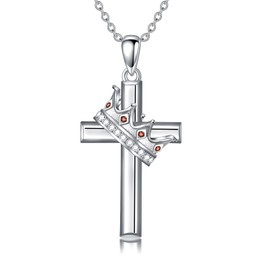 LEECCI Cross Necklace with Crown 925 Sterling Silver Crown Cross Pendant Crown Jewelry for Women