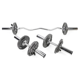 XPRT Fitness 46'' Hollow Curl Bar and Dumbbell Handle Set with Spring Collars - Versatile Weightlifting Kit for Home Gym Workouts, Steel Construction, Non-Slip Grip, Chrome Finish (Olympic 2 Inch)