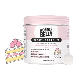 Wonderbelly Bloat Gas Relief Extra Strength Chewable Tablets with 125 mg Simethicone No Talc or Dye Strawberry Shortcake 35 Count