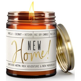Housewarming Gift, House Warming Gifts New Home, Housewarming Gifts for New House - 'New Home' Soy Candle, w/Vanilla, Coconut & Vetiver I New Home Gifts for Home I 9oz Jar, 50Hr Burn, Made in USA