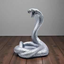 Silver King Cobra Snake Statue Figurine Sculpture Candlestick Holder Animal Figure Collectible Gifts for Snake Lover Office Home Outdoor Decor