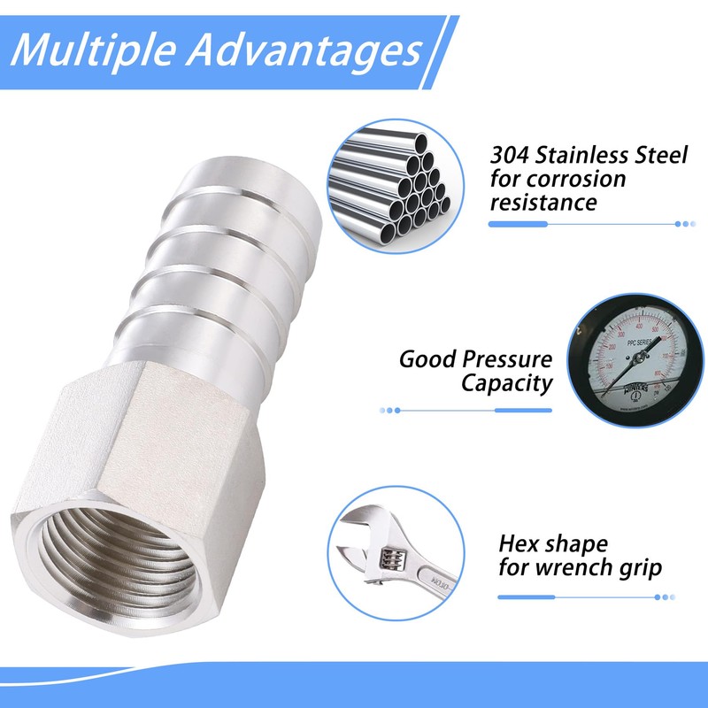 Stainless Steel 5/8" Barb x 1/2" FNPT Female Adaptor Home