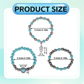 Mikovivi 3pcs Turquoise Bracelet for Women, Western Boho Beaded Bracelets with Synthetic Turquoise Stretchy Stackable Cowgirl Jewelry Set for Country Rodeo Festival Cowboy Outfit Accessories