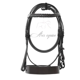 Aces Equine Leather Horse Hunter Bridle with 2 inch Noseband and 1 inch Plated Browband Premium Quality Black Colour (SHETLAND)