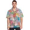 visesunny Colorful Cat Cartoon Animal Hawaiian Shirt Casual Men Button