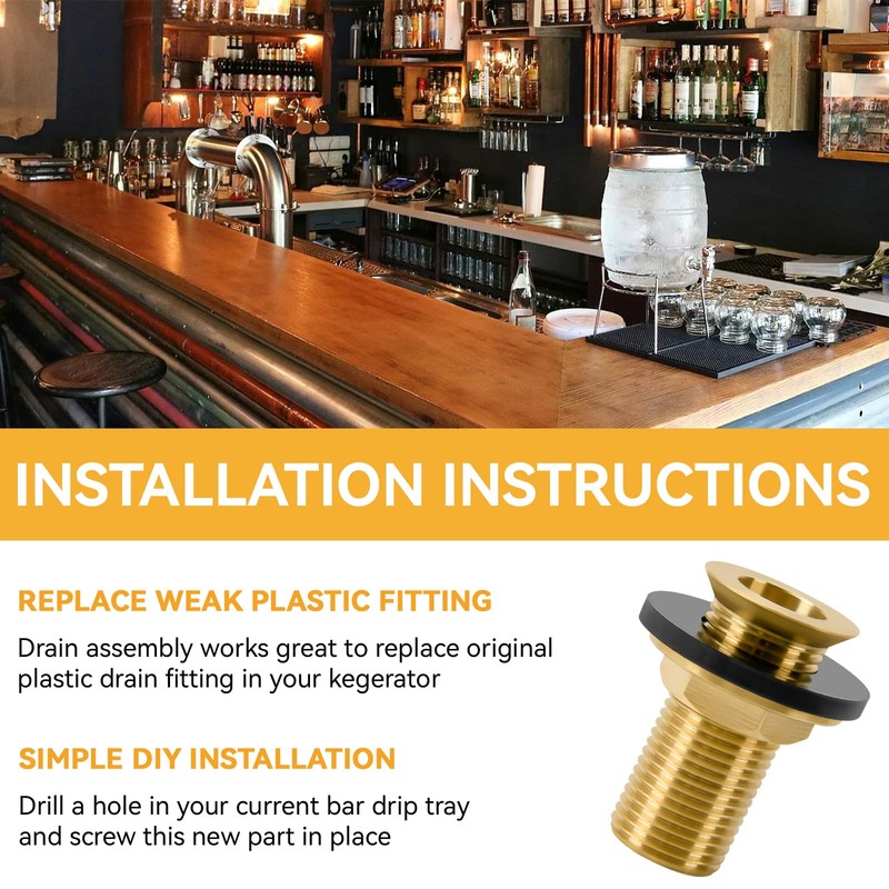 Drip Tray Drain Assembly, 2" Brass Drain Fitting with 1/2"
