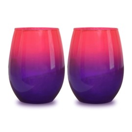 Bad Bananas Set of 2 - Pink and Purple Ombre 21 oz Stemless Wine Glasses - Colored Glassware - Colorful Drinking Glasses Wine Gifts for Women