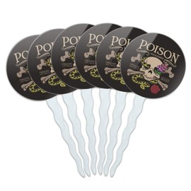Poison Skull and Crossbones with Snake Foxglove Cupcake Picks Toppers Decoration Set of 6